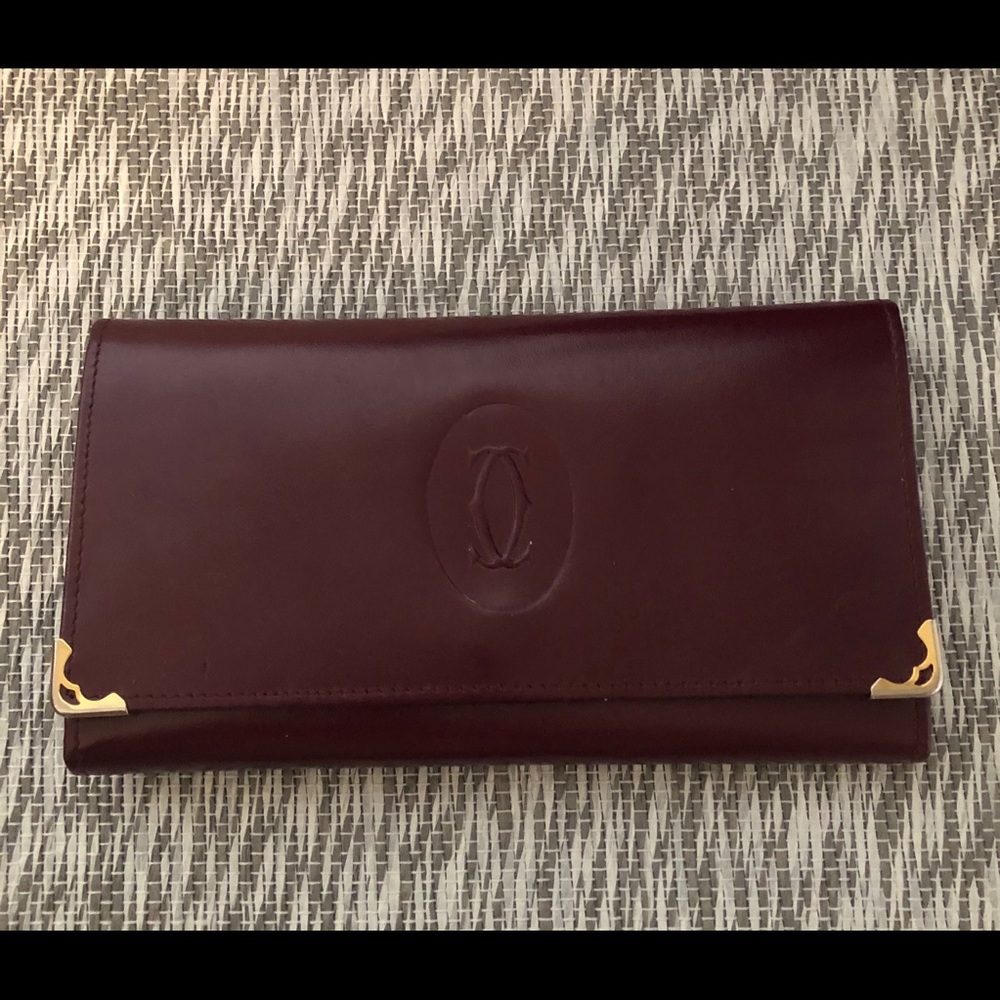 Vintage CARTIER Leather Trifold Wallet With ID Window
